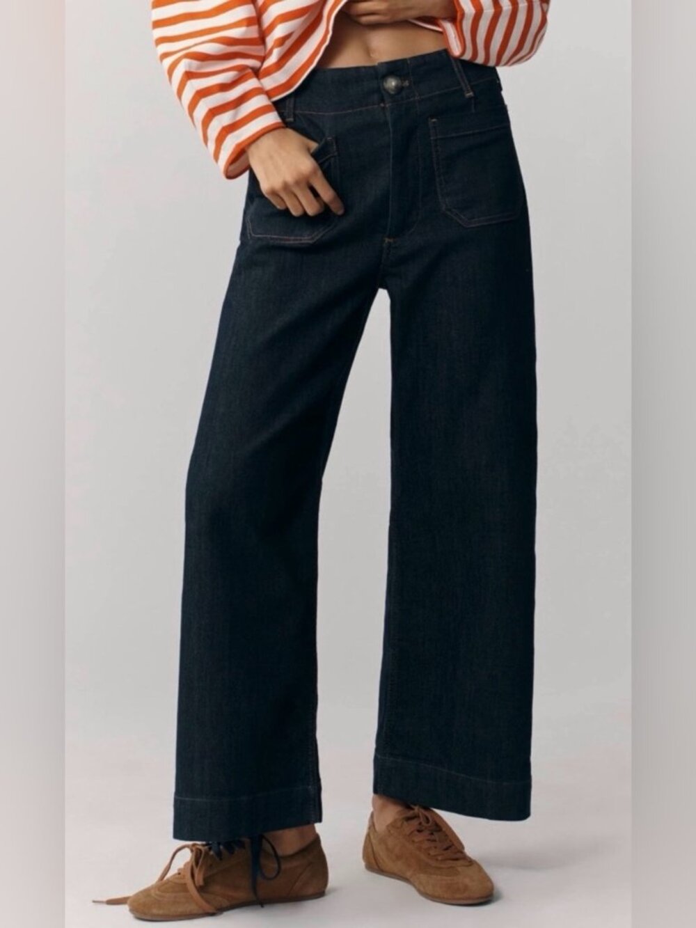 Maeve The Colette High Rise Crop Wide Leg Jeans Indigo Size 34 Tall